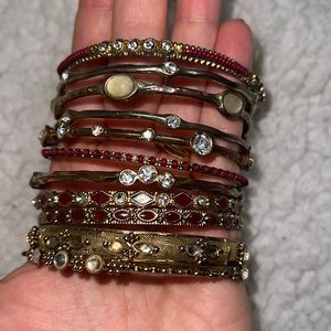 Bundle of 11 gold red and crystal bangles